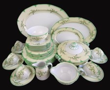 Noritake Dinner Service Set for 6 or 12. Art Deco Vintage. Green Yellow. Plates.
