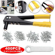 HEAVY DUTY HAND RIVET GUN 4 HEAD NOZZLE RIVETER PLUS 400 ASSORTED POP RIVETS
