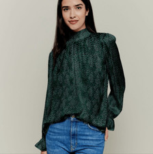 Tucker Stella Top Emerald Spots in Silk Stretch Charmeuse Blouse Dots Medium