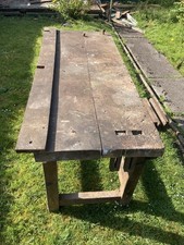 Antique Vintage Wooden Work Bench Shed Garage With Vice 