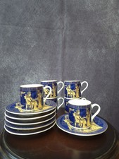 Fathi Mahmoud Cobalt Blue & Gold Egyptian Coffee/Espresso Cup Saucer Set Limoges