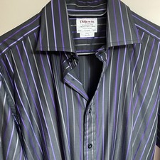TM Lewin Mens Shirt 16.5 34.5 Black purple striped Long Sleeve