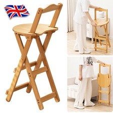 Wooden Folding Bar Stool Bamboo Kitchen Counter Height Stools with Backrest HOT