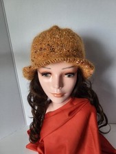 Handmade Crochet Bucket Hat Unisex Blend Mohair Acrylic L/XL Sunset Orange Soft