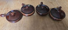 Set of 4 French Onion Soup Bowls, Skillets, Stoneware By Vulcania Made In Italy
