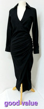 Zara Dress UK Size S Long Black Linen Blend Long Sleeves