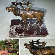 ?Antique “VIENNA” BRONZE STAG DEER SCULPTURE MARBLE BASE 5” ?HIRSCH Paperweight