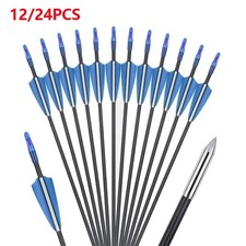 12/24Pcs 80CM Fibreglass Archery Arrows Field Hunting & Target Broadhead Tool UK