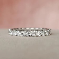Full Eternity Wedding Band 1.25Ct Round Cut Diamond 14k White Gold Finish Size P