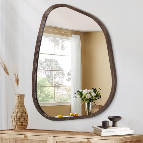Asymmetrical wall mirror - mirror, wood