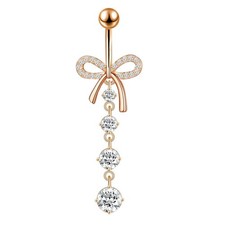 Bow Belly Bars Navel Button Bar Ring CZ Gem Drop Dangle Body Piercing Jewellery