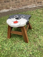 Hand Carved Small Child’s Stool “ Yorkie design “  