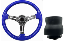 Blue Chrome TS Steering Wheel + Boss Kit for VOLKSWAGEN VW T4 1996 - 2003
