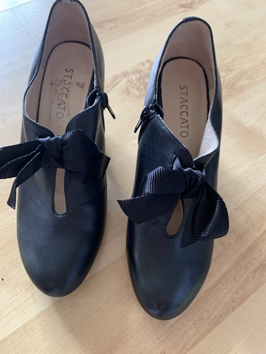 Black leather heeled - black, ladies