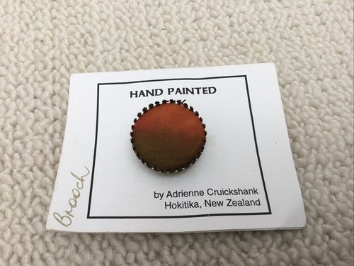 Hand painted round silk brooch - hand,