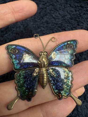 Vintage brass butterfly - brass, brooch