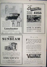 Original Old Antique Print 1912 Motor Car Advert Vauxhall Sunbeam Limousine 20th