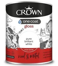 Crown One Coat Gloss Pure Brilliant White Wood Metal Interior Exterior Paint