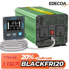 Power Inverter 2000W DC 12V to AC 240V USB LCD Car Camper EDECOA Modified Wave