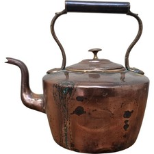 Vintage Copper Tea Kettle with Wooden Handle and Lid Collectable 27cm Tall 3