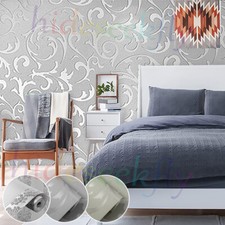 Luxury Damask Embossed Flock Texture Non-Woven Wallpaper Roll Bedroom Livingroom