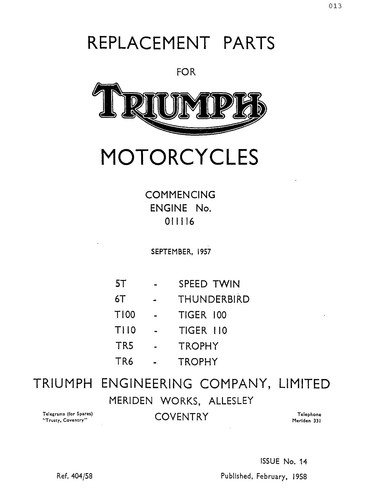 Triumph parts manual - parts, book