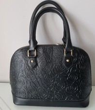 Black Rose Embossed Satchel Bag Gold Hardware Tote Medium size Handbag 