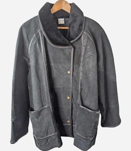 Black pig split leather coat - leather,