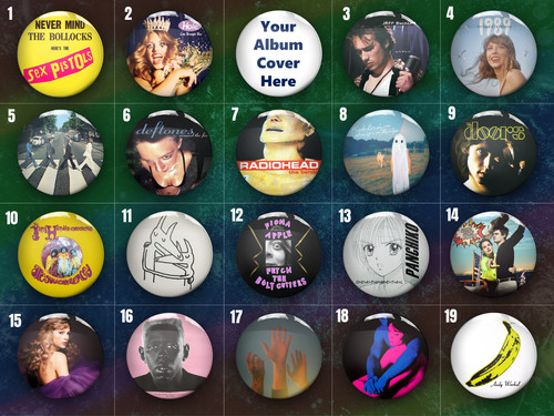 Album cover pin badges - cover,