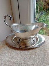 Vtg Gravy Boat & Dish Silver Plate Made in UK Ornate Footed Gravy / Sauce Boat 