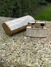 RONSON Vintage 1950s Mother of Pearl Mosaic Cigarette Case and Lighter