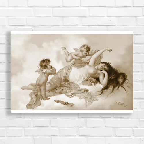 Floral fantasy cherub sepia - fantasy,