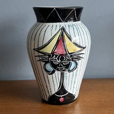 Vintage 1950s Striped Pottery Vase ‘Holiday Girl’ Retro Italian? A/F