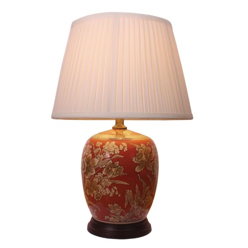 Red ceramic lamp oriental - red,