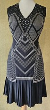 KAREN MILLEN £129 black gold sequin dress sz 12 mini party cocktail sleeves shor