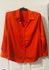 Bright Red Women’s Satin Shirt Size Uk16-18 Long Sleeve