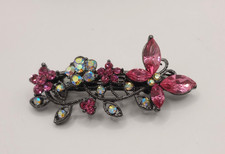 Butler and Wilson Pink Tone Crystal Hair Clip Barrette Flowers and Butterfly