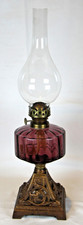 Delightful Antique Amethyst Coloured Glsss Reservoir Oil Lamp