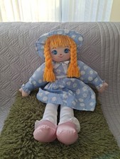 RARE VINTAGE LARGE PLUSH RAG DOLL FLORAL DRESS BLONDE PLATS A1  24"  NEVER USED 