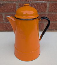 Vintage Enamel Orange Coffee Pot