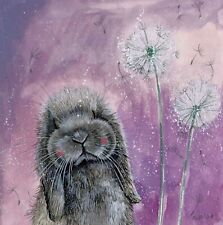 ALEX CLARK RABBIT & DANDELION CLOCKS GREETING CARD ~ MISTY ~ BLANK