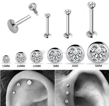 PAIR Surgical Steel Prong Zircon Ear Helix Tragus Lip Stud Cartilage Earrings