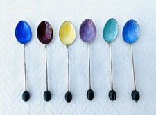 SET OF SIX SILVER AND ENAMEL