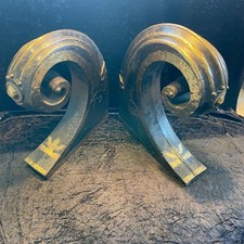 Pair Of Antique Carved Wood And Brass Canoe  Prows From Kerala India