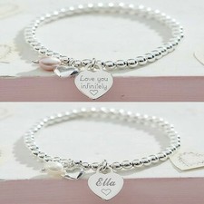Personalised Ball Bracelet Engraved Heart Jewellery Birthday Gifts FREEPOST
