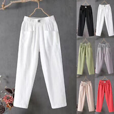 Women's Trousers Summer Linen Cotton Casual Loose Pockets Harem Pants Plus size