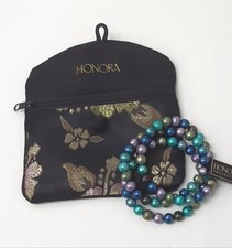 Honora Freshwater Pearl Blue Green Purple Tones 3 Stretch Bracelet Set 49.78g