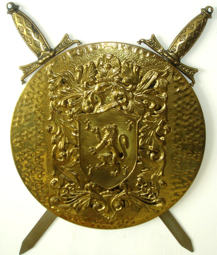 Vintage brass shield swords - /,