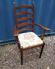 Vintage wooden carver armchair, ladder back with removable fabric seat pad