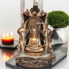Thai Buddha Backflow Incense Cone Burner Lotus Flower Ornament Zen Home Decor